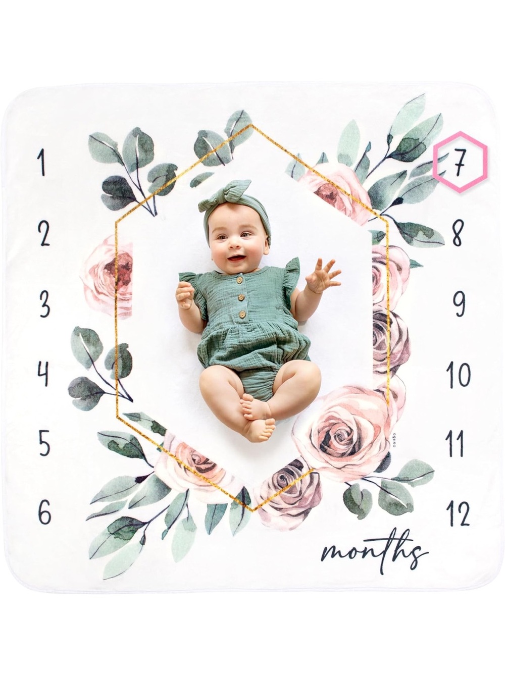 BRAND NEW Floral Baby Milestone Blanket - Pink Rose Wreath Design